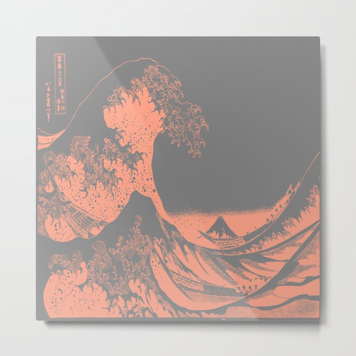 The Great Wave Peach & Gray Metal Print