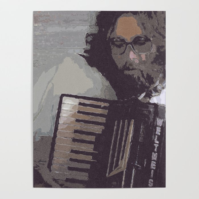 Street musician playing Jazz on his accordion with his retro style in a