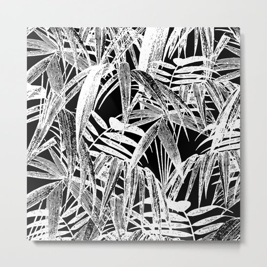 Black and White Vintage Tropical Palm Leaf Pattern Metal Print