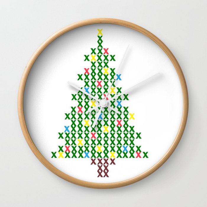 Cross Stitch Christmas Tree Wall Clock By Bettysue Society6
