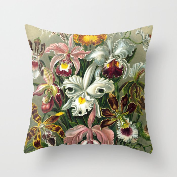 Vintage Orchid Floral Throw Pillow