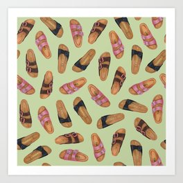 Birkenstock Pastel Green Pattern | Watercolor Pattern design | Shoes pattern | Shoes design Art Print
