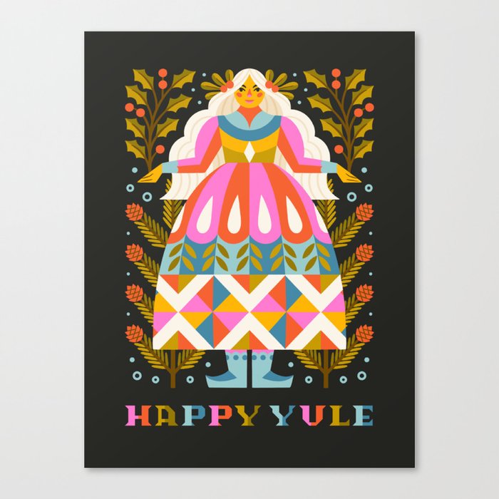 Happy Yule // Black Canvas Print