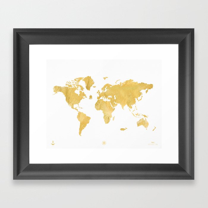 GOLD WORLD MAP Framed Art Print