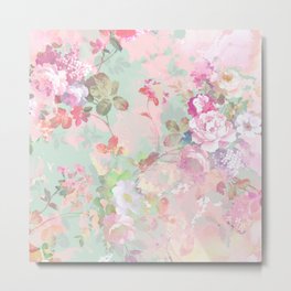 Vintage botanical blush pink mint green floral pattern Metal Print | Botanical, Watercolorpaint, Vintagechic, Countrychic, Blushpink, Painting, Pastelcolors, Modernvintage, Elegant, Mintgreen 