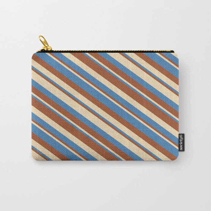 Tan, Blue & Sienna Colored Stripes/Lines Pattern Carry-All Pouch