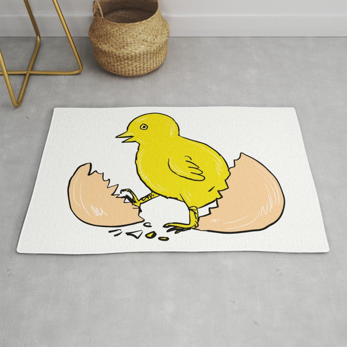 Chick Hatching Inside Egg Drawing Rug