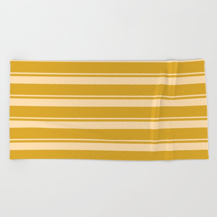 Tan and Goldenrod Colored Stripes Pattern Beach Towel