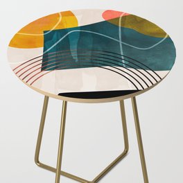 mid century shapes abstract painting Side Table