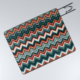 8-Bit Ikat Pattern – Teal & Coral Picnic Blanket