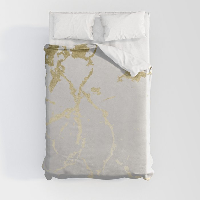 Kintsugi Ceramic Gold on Lunar Gray Duvet Cover