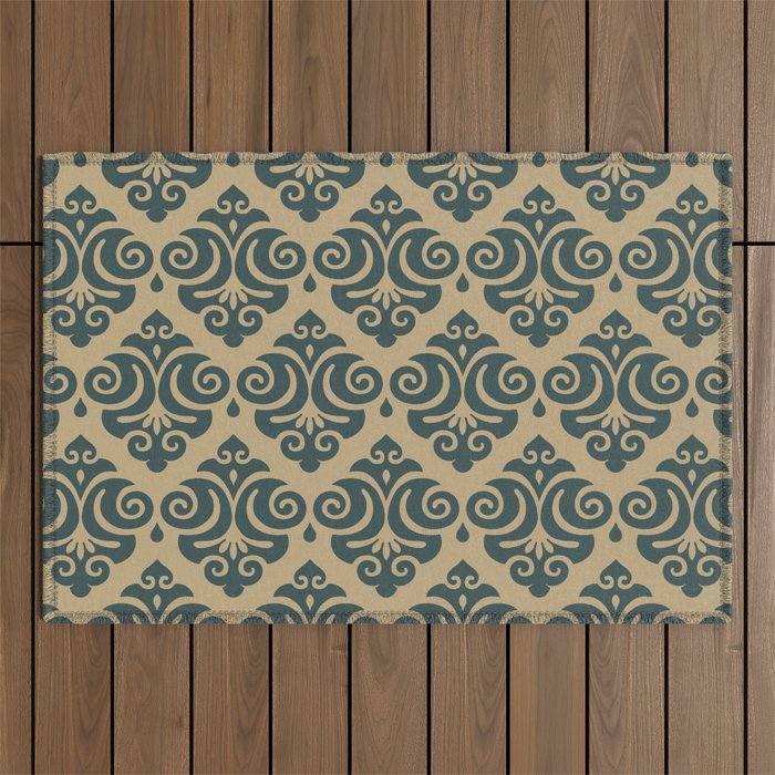 Victorian Modern Pattern in Forest Green and Gold Outdoor Rug