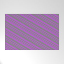 [ Thumbnail: Grey and Orchid Colored Pattern of Stripes Welcome Mat ]