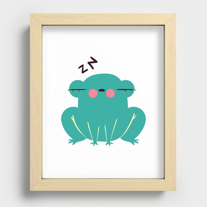 Sleeping Blushing Frog on a Lilypad Recessed Framed Print