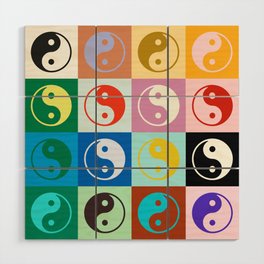 Checkered Yin Yang Pattern (Color Block Version) Wood Wall Art