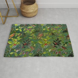 Christmas Pattern with Green Background Area & Throw Rug