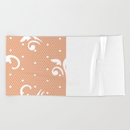 White Floral Curls Lace Vertical Split on Peach Orange Beach Towel