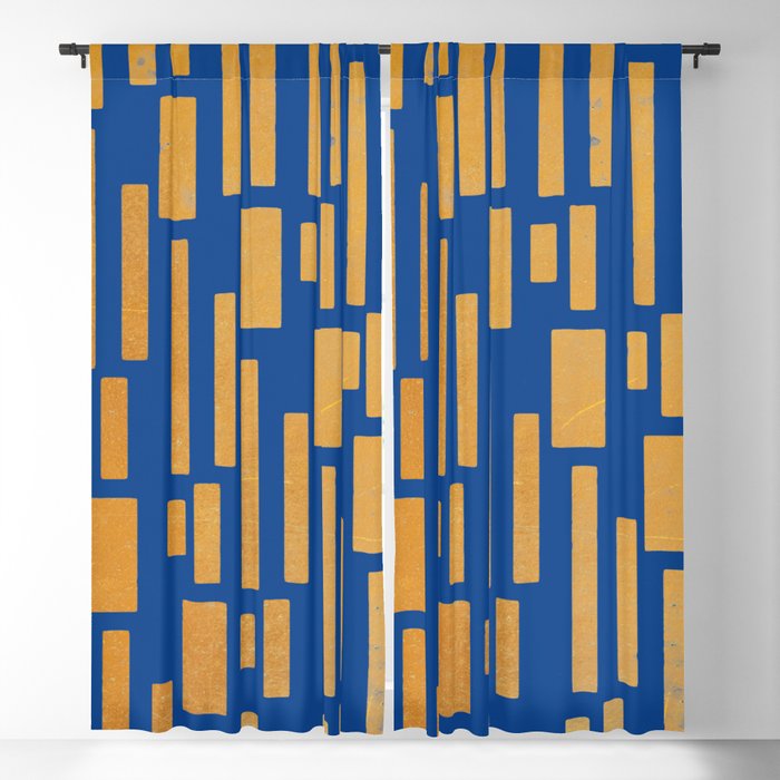 Abstract Bamboo Dark Blue Gold Mid Century Modern Blackout Curtain By Anutu Society6