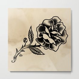 American Traditional Rose Metal Print | Drawing, Digital, Stained, Oldschool, Flower, Rose, Flash, Black Grey, Americantraditional, Tattoo 