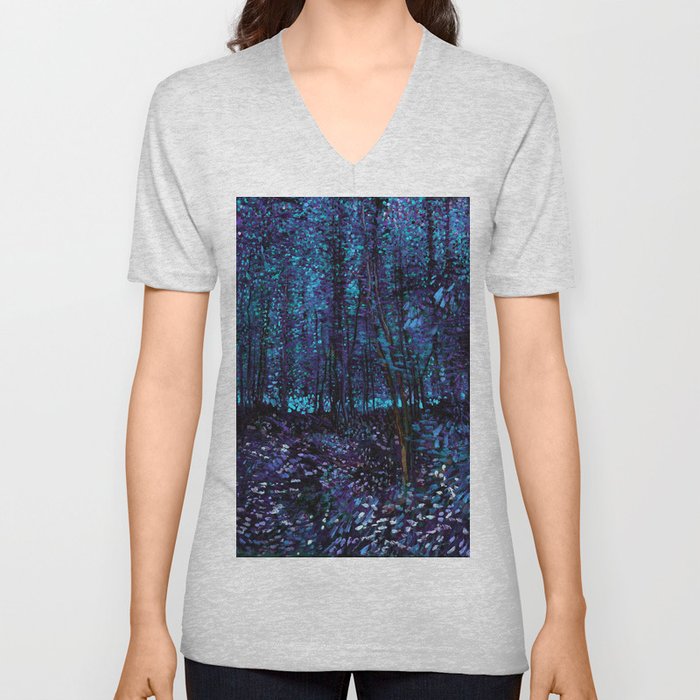 Van Gogh Trees & Underwood Indigo Turquoise V Neck T Shirt