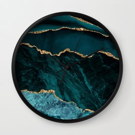 Teal & Gold Agate Texture 02 Wall Clock