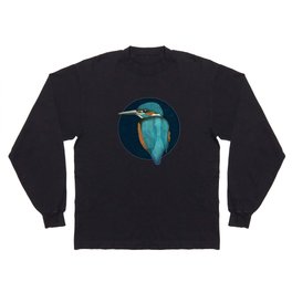 Kingfisher in a dark blue circle Long Sleeve T-shirt