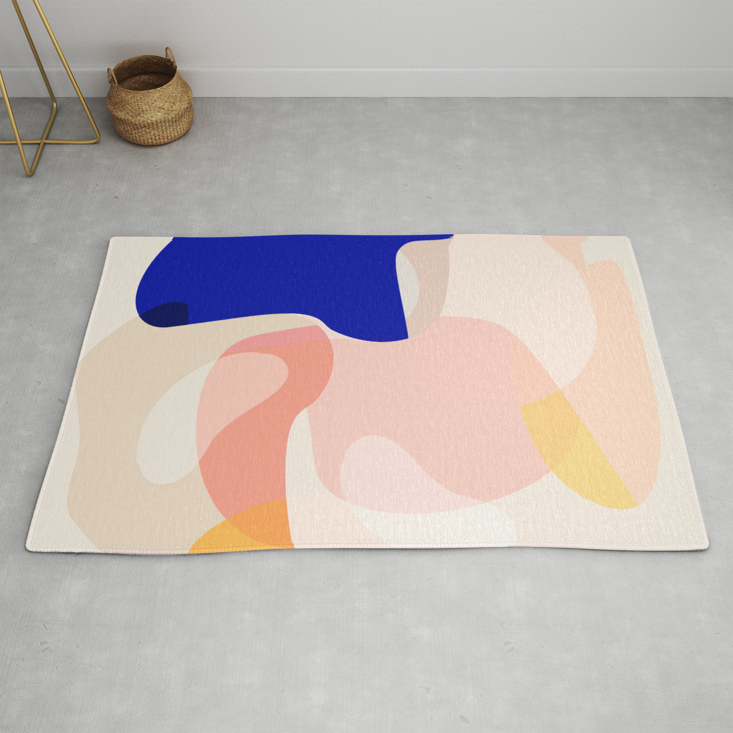 Modern Abstract Peach Pink Navy Blue Yellow Pattern Rug By