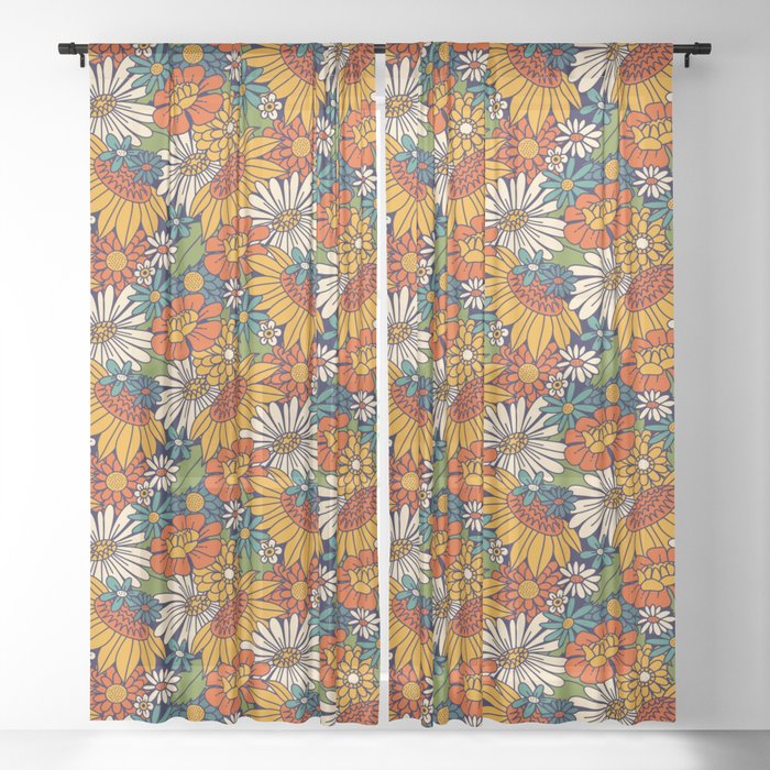 70s Retro Floral - Bold Sheer Curtain