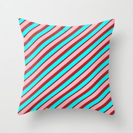 [ Thumbnail: Light Pink, Red, Aqua & Dark Red Colored Stripes/Lines Pattern Throw Pillow ]