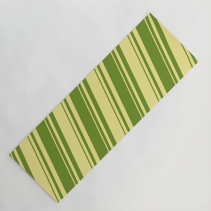 Tan & Green Colored Lines Pattern Yoga Mat