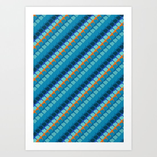 Blue multicolor geometric pattern with diagonal lines Art Print
