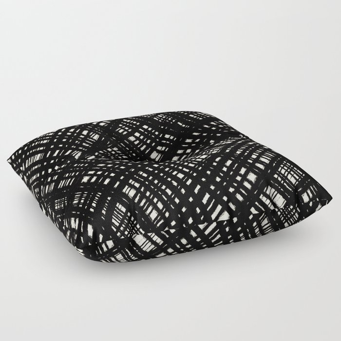 Rough Weave Abstract Burlap Pattern in Black and Almond Cream Floor Pillow