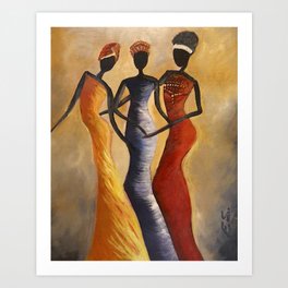 African Queens Art Print | Red, African, Art, Originalpainting, Bestsellerprint, Friendshipprint, Place, Africanposter, Celebrationprint, Oil 