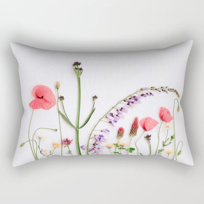 Flowers Flat Lay - Colorful Mixed Wildflowers - Poppies - Floral Rectangular Pillow
