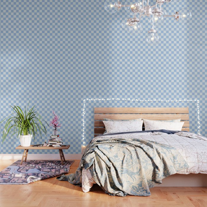 Mini Check Powder Blue Checkerboard Pattern Wallpaper