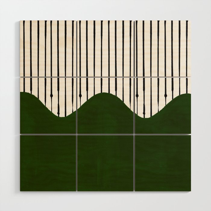 lines and wave (green) Wood Wall Art