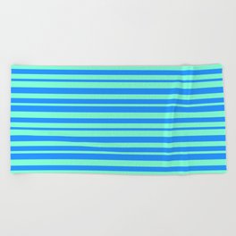 [ Thumbnail: Aquamarine and Blue Colored Pattern of Stripes Beach Towel ]