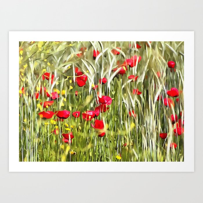 Red Poppies And Wheat Realistic Art Art Print