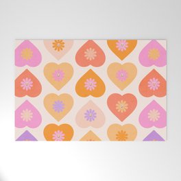 'You & Me' Retro Heart and daisy pattern Welcome Mat