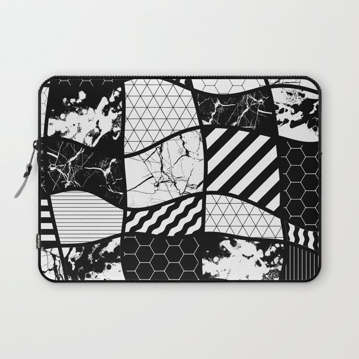 Crazy Patchwork (Abstract, black and white, geometric designs) Laptop Sleeve