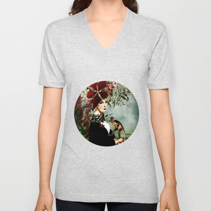 Portrait with flowers and monkeys V Neck T Shirt