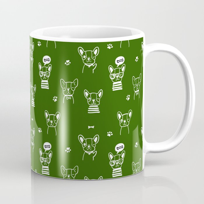 Green and White Hand Drawn Dog Puppy Pattern Coffee Mug