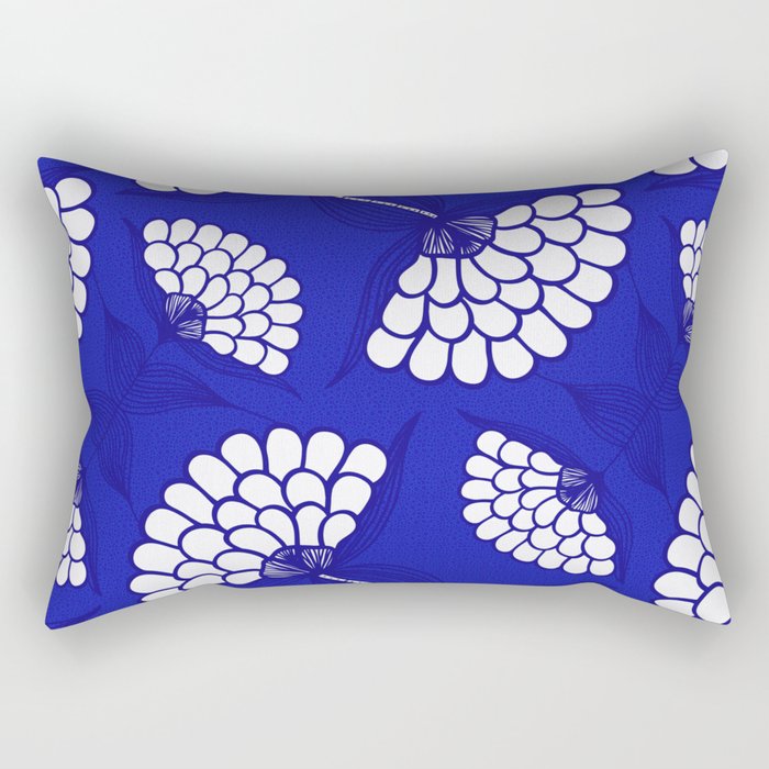 African Floral Motif on Royal Blue Rectangular Pillow