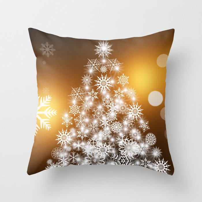 Gold Snowflakes Sparkling Christmas Tree Throw Pillow