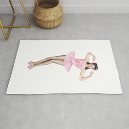 Sexy Brunette Dancer Pin Up With Pink Dress Area & Throw Rug