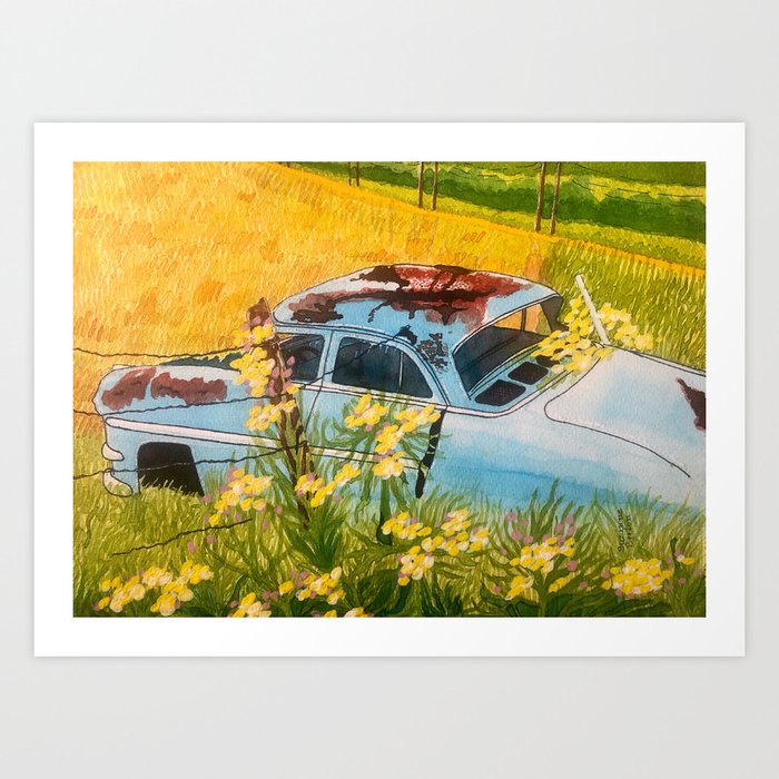 Abandoned Classic Car on Farmland  Art Print