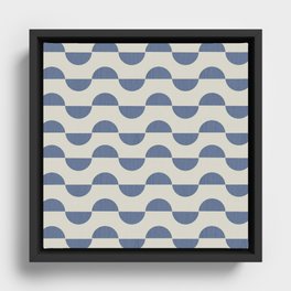 Calming minimalistic textured semi-circle geometric pattern - blue Framed Canvas