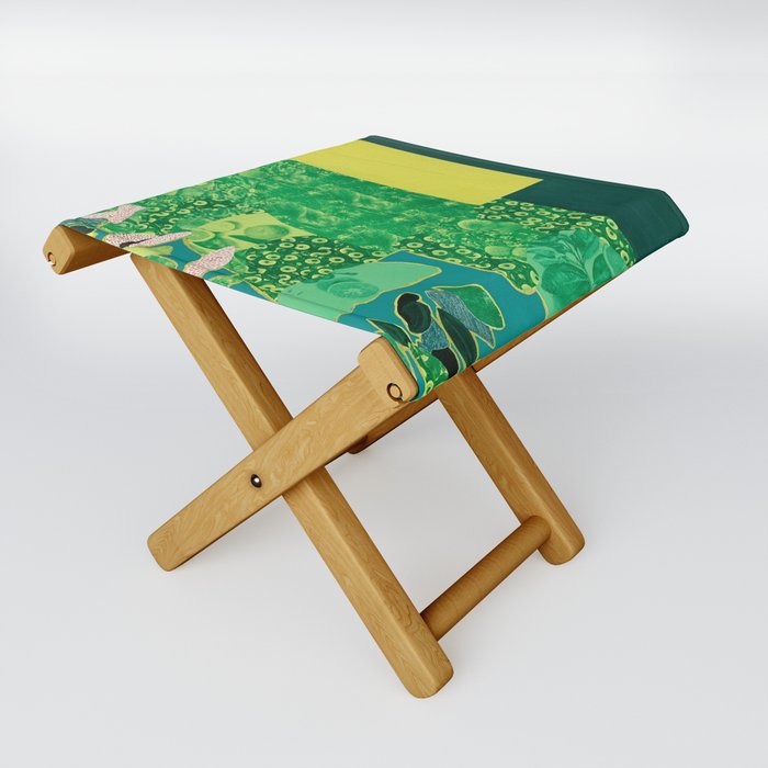 Somewhere on NW 2nd Folding Stool | Painting, Gouache, Acrylic, Collage, Risograph, Tropical, Palm, Abstract