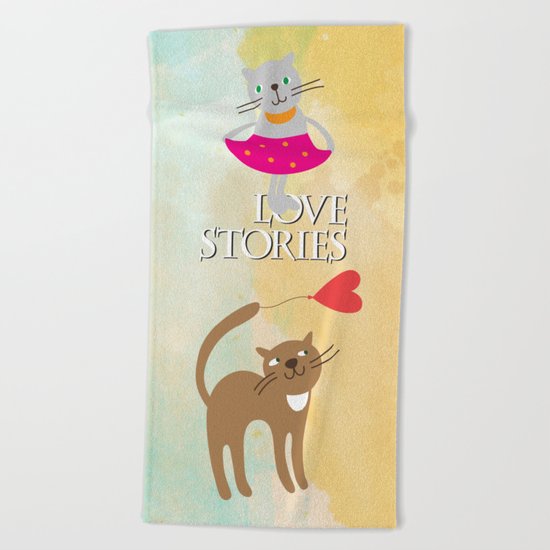 Cats - love stories Beach Towel