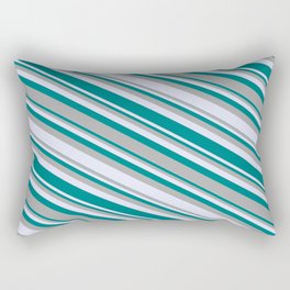 [ Thumbnail: Dark Grey, Lavender, and Teal Colored Stripes Pattern Rectangular Pillow ]